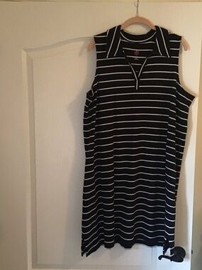 Isaac  Mizrahi Black and White Striped Polo Dress